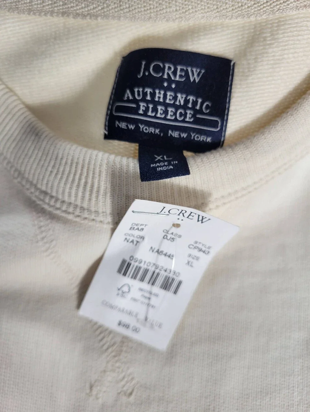 J Crew Factory Crewneck sweatshirt CP943 Size XL NEW Cream